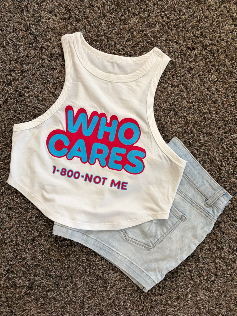 NWOT wild fable White Graphic High Neck Tank, Who Cares 1-800 Not Me, Size Large